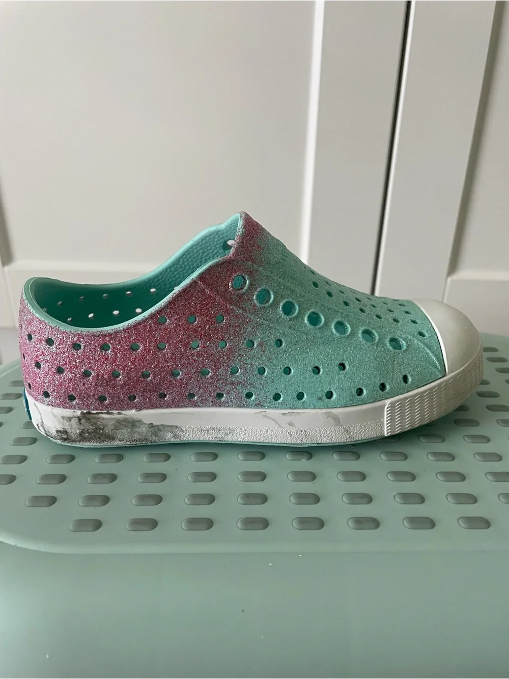 Native Kids Slip-On Water Shoes in Aqua & Pink Glitter